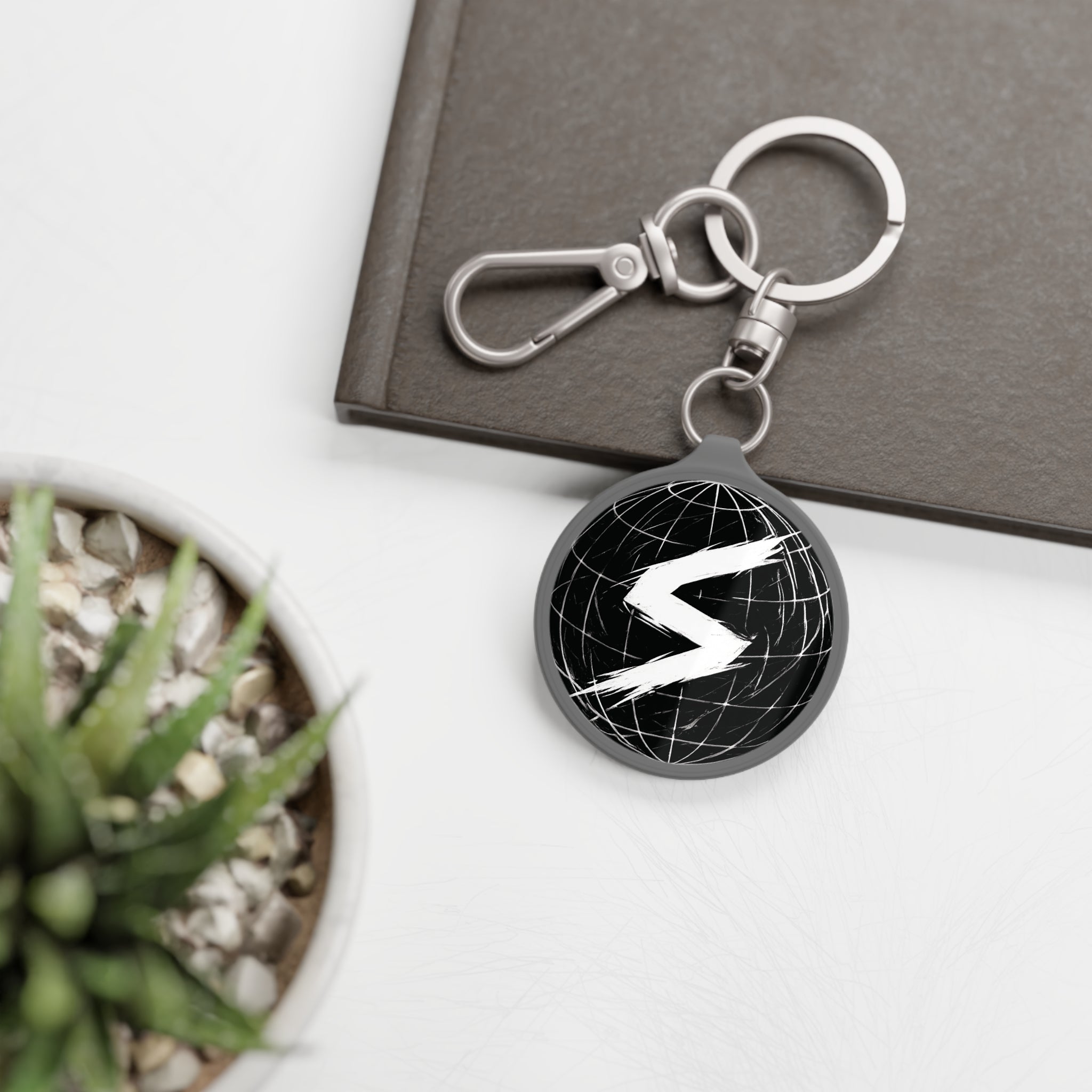 Globe S Logo Keyring Tag — Black Brushed Metal Keychain