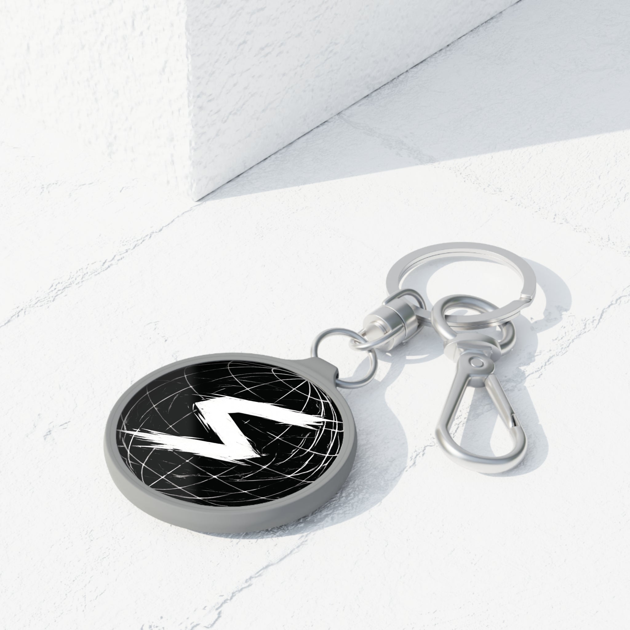 Globe S Logo Keyring Tag — Black Brushed Metal Keychain