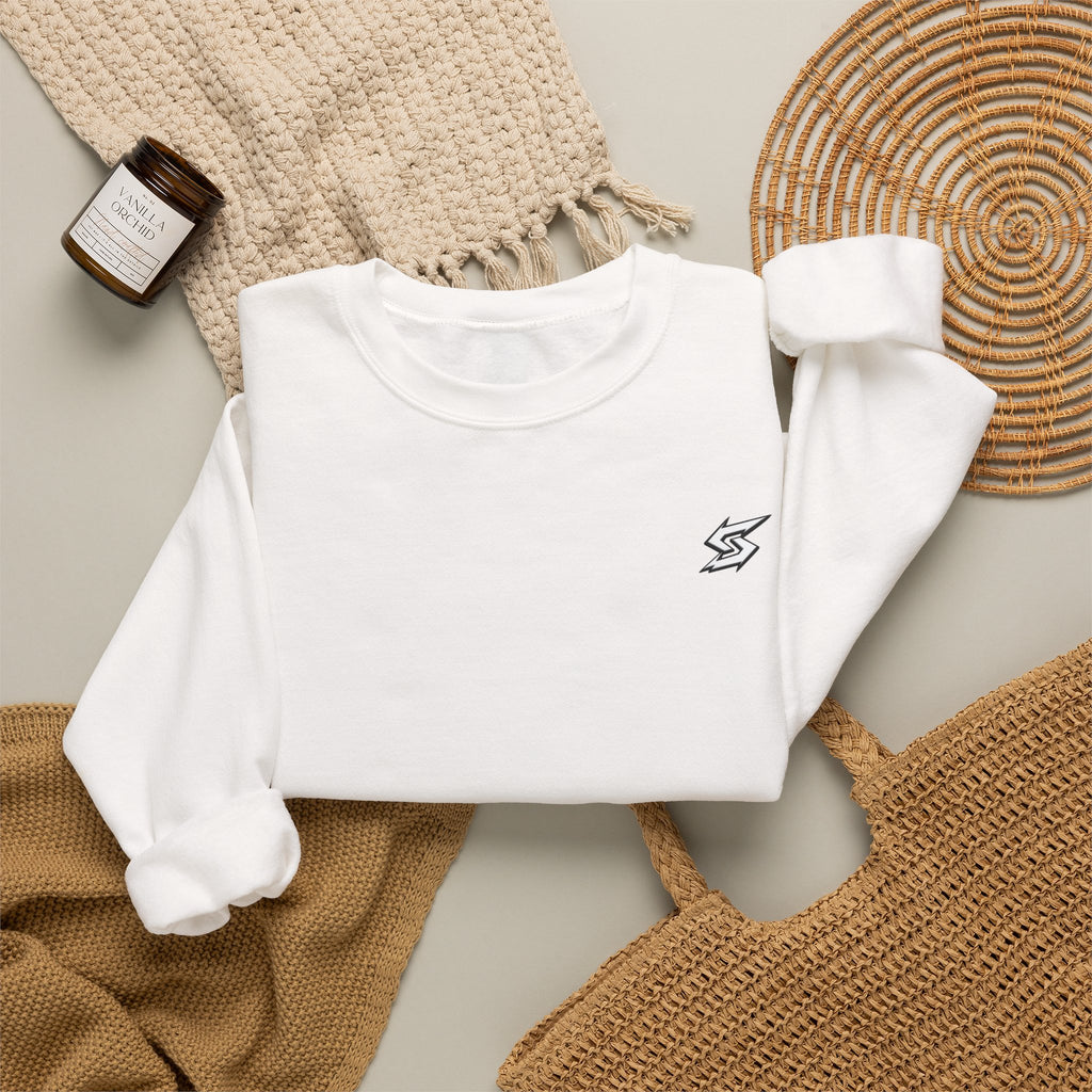 Minimal Lightning Crewneck Sweatshirt — Small Chest Bolt Design