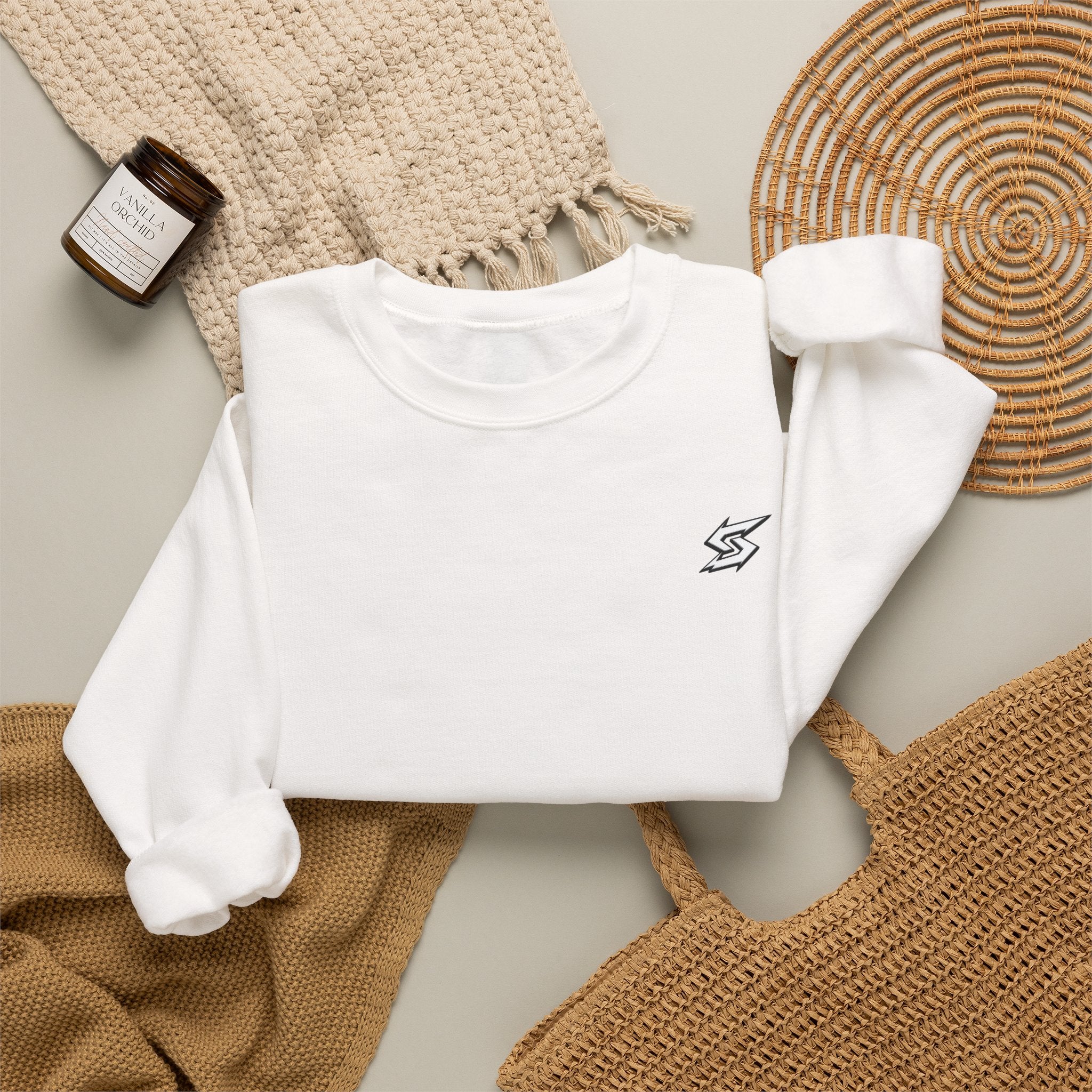 Minimal Lightning Crewneck Sweatshirt — Small Chest Bolt Design