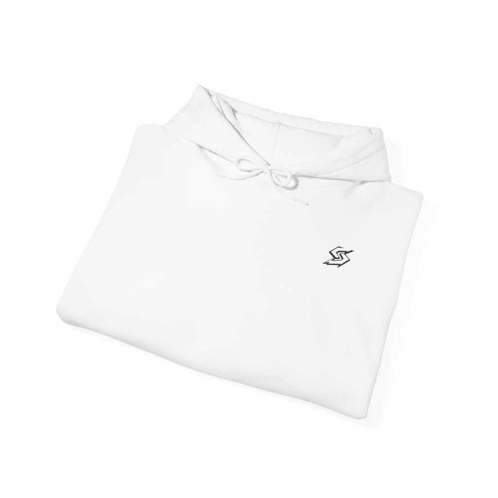 Minimal Lightning Bolt Hoodie — Small Chest Graphic, Clean White Pullover