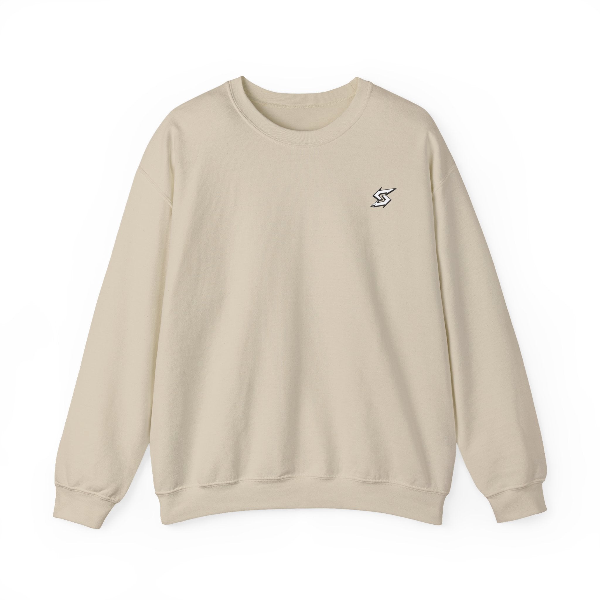 Minimal Lightning Crewneck Sweatshirt — Small Chest Bolt Design