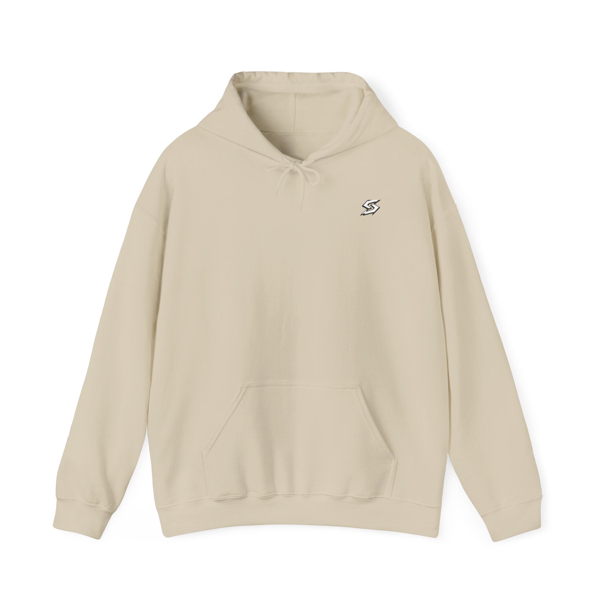 Minimal Lightning Bolt Hoodie — Small Chest Graphic, Clean White Pullover
