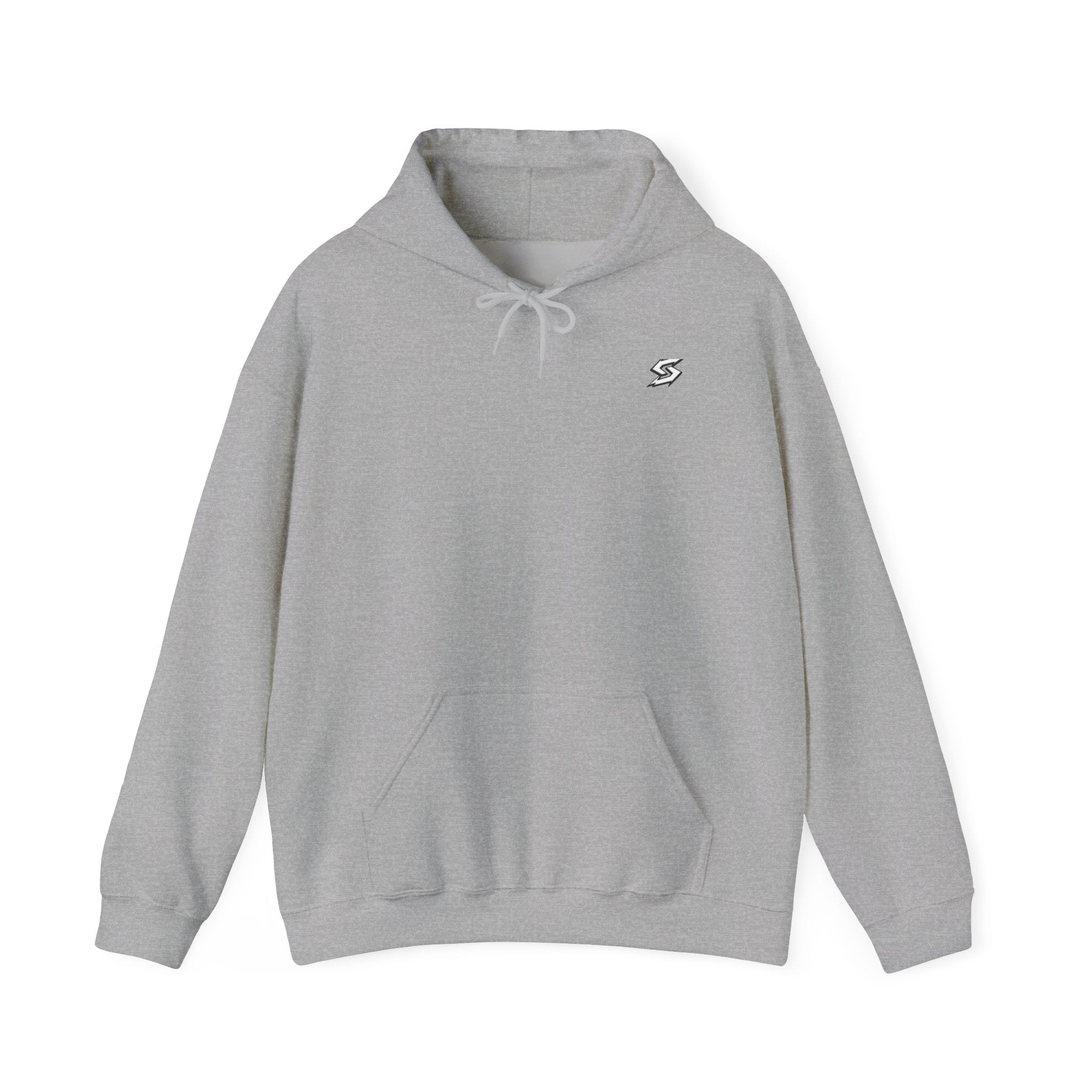 Minimal Lightning Bolt Hoodie — Small Chest Graphic, Clean White Pullover