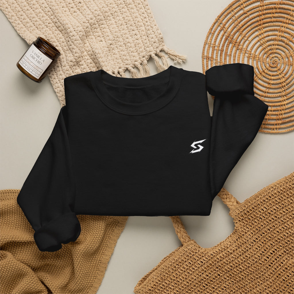 Minimal Lightning Crewneck Sweatshirt — Small Chest Bolt Design