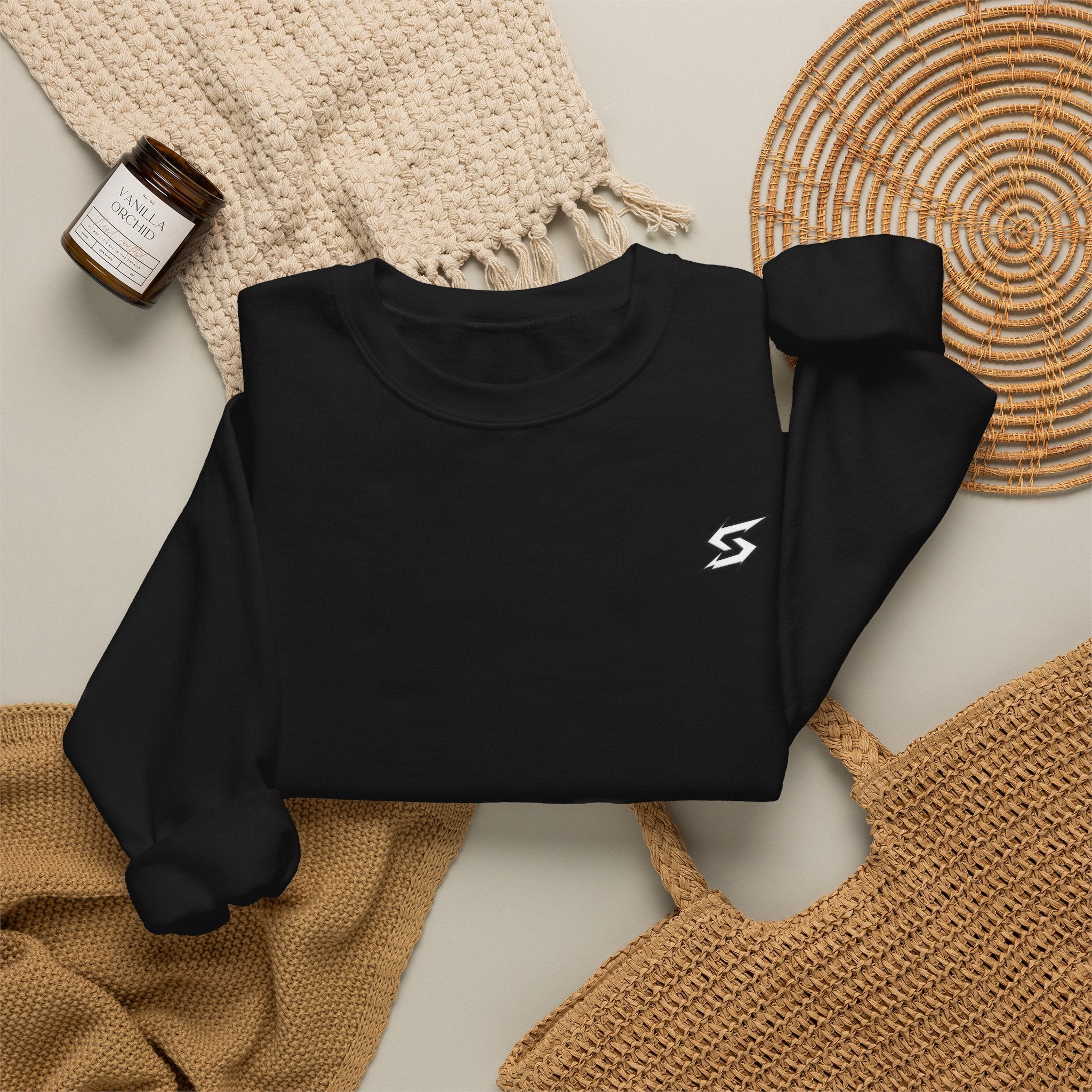 Minimal Lightning Crewneck Sweatshirt — Small Chest Bolt Design
