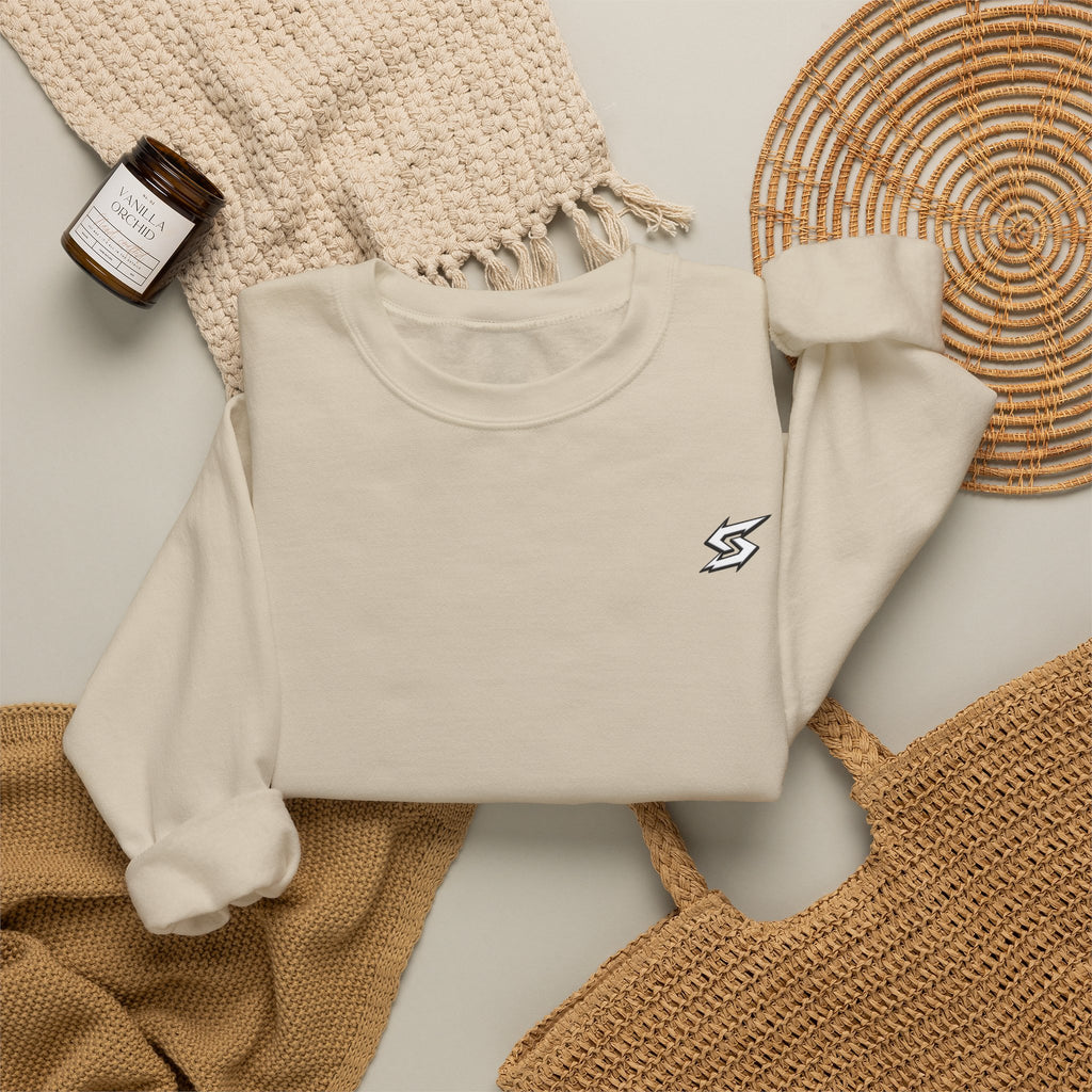 Minimal Lightning Crewneck Sweatshirt — Small Chest Bolt Design