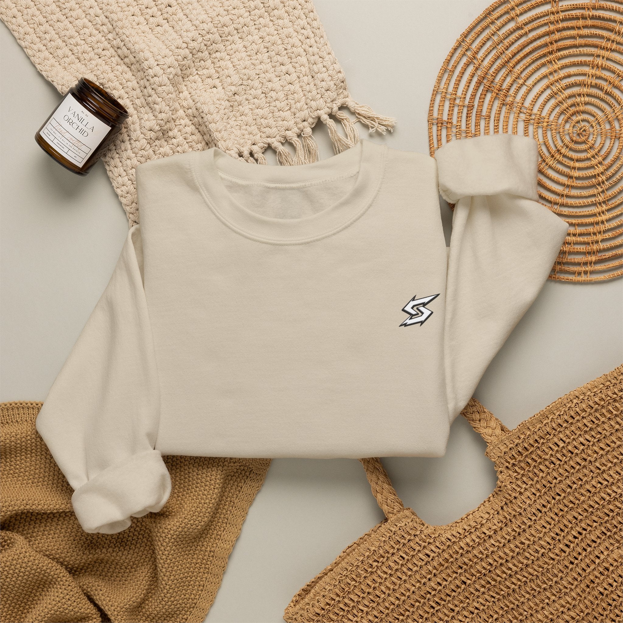 Minimal Lightning Crewneck Sweatshirt — Small Chest Bolt Design