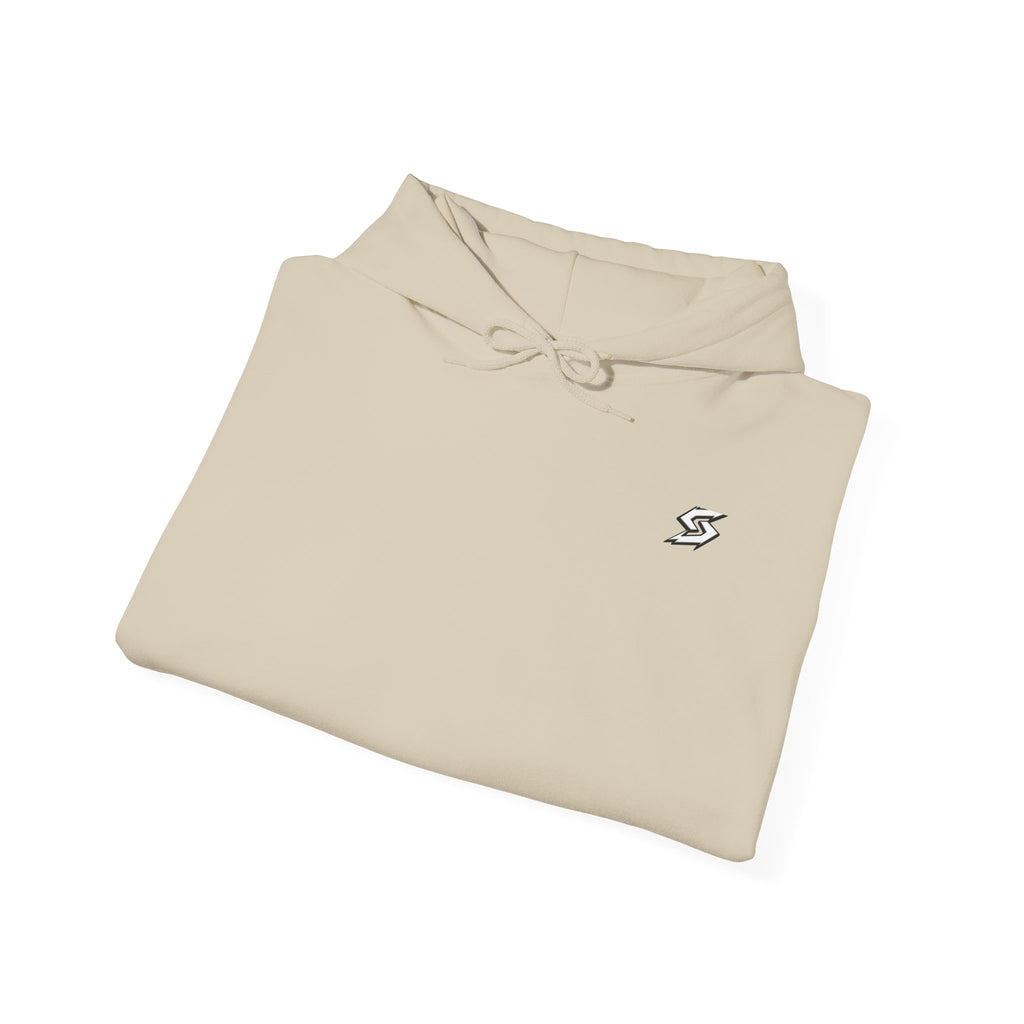 Minimal Lightning Bolt Hoodie — Small Chest Graphic, Clean White Pullover