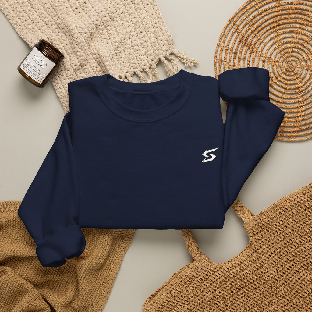 Minimal Lightning Crewneck Sweatshirt — Small Chest Bolt Design