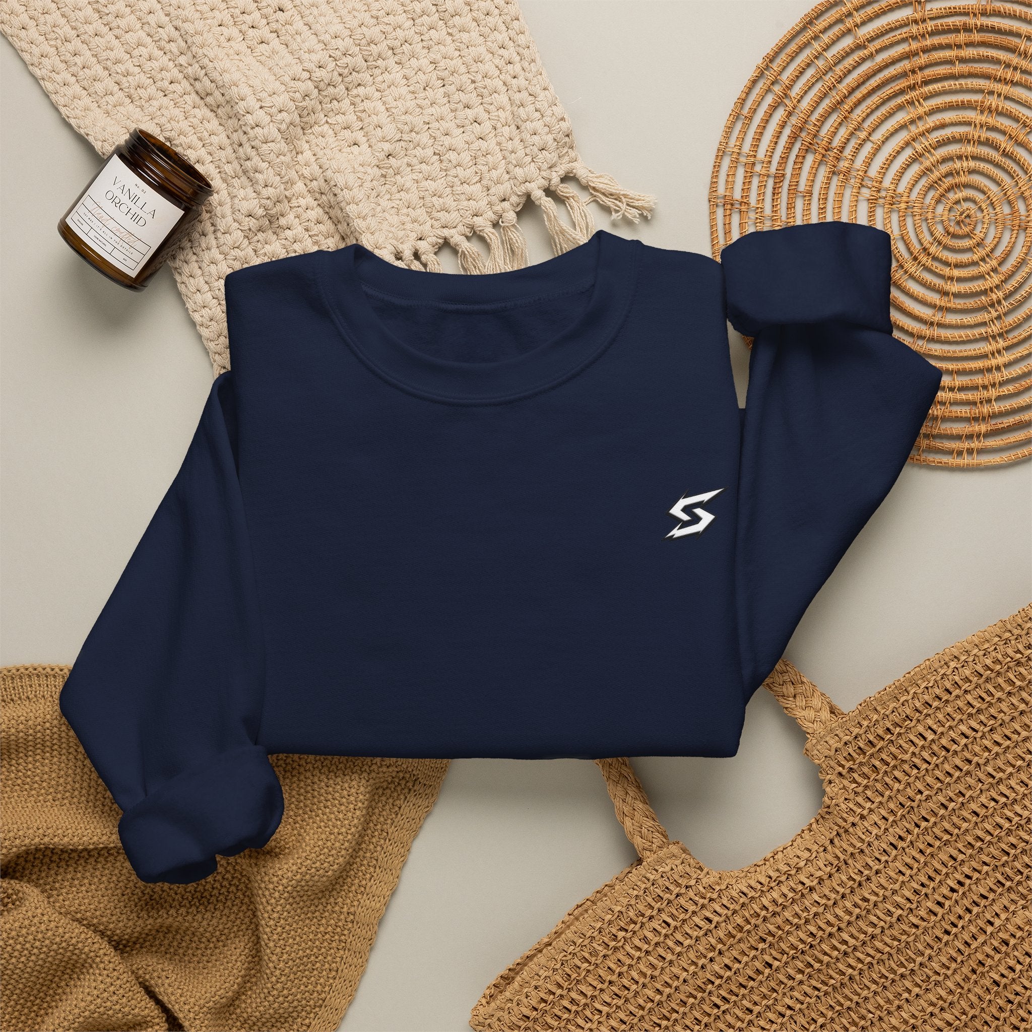 Minimal Lightning Crewneck Sweatshirt — Small Chest Bolt Design