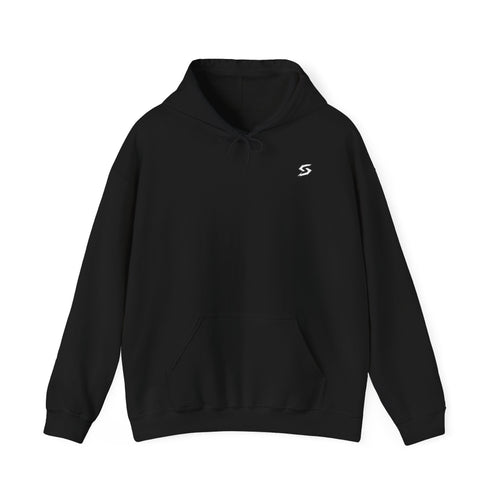 Minimal Lightning Bolt Hoodie — Small Chest Graphic, Clean White Pullover