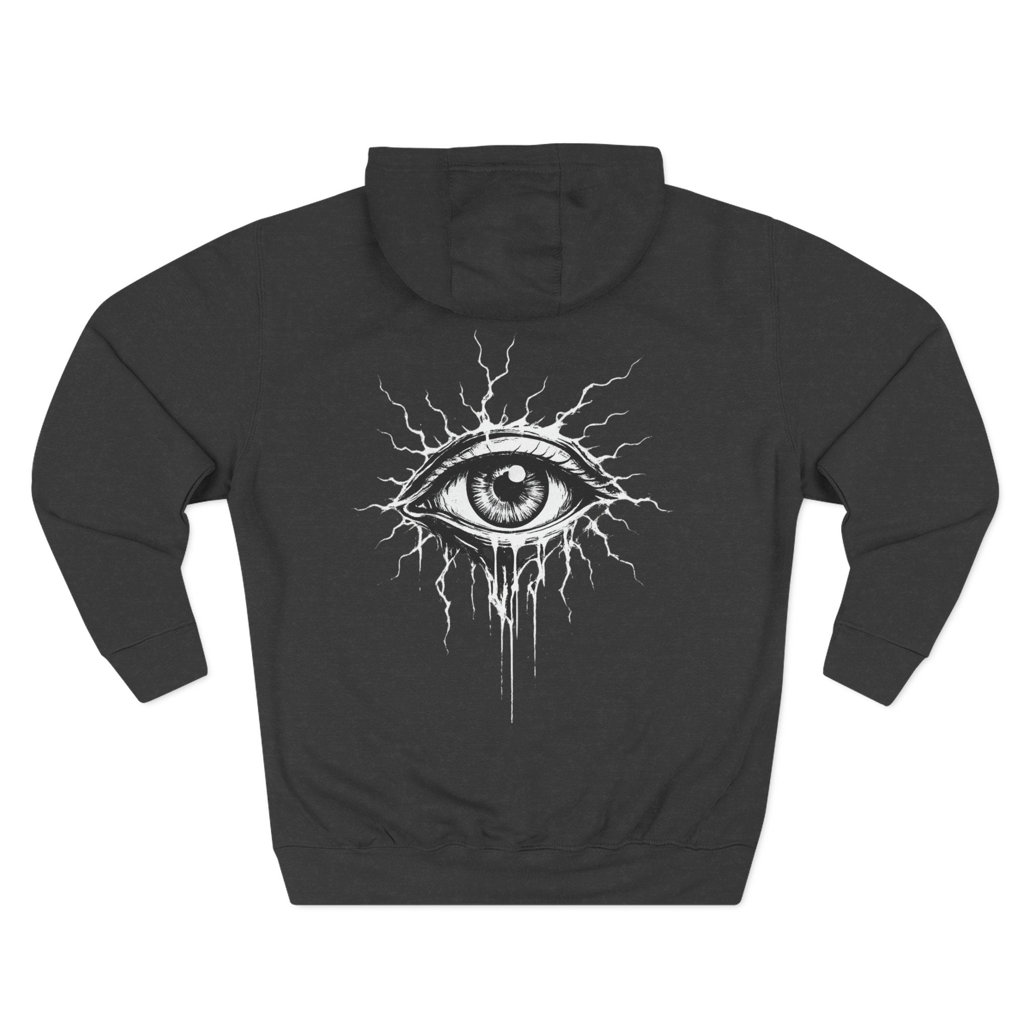 Eye Graphic Hoodie — Dripping Sketch Eye Back Print Fleece Hoodie